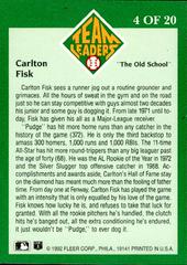 Back Of Card | Carlton Fisk Baseball Cards 1992 Fleer Team Leaders