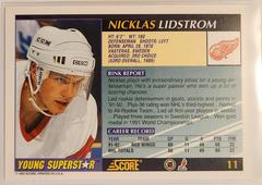 Back Of Card | Nicklas Lidstrom Hockey Cards 1992 Score Young Superstars