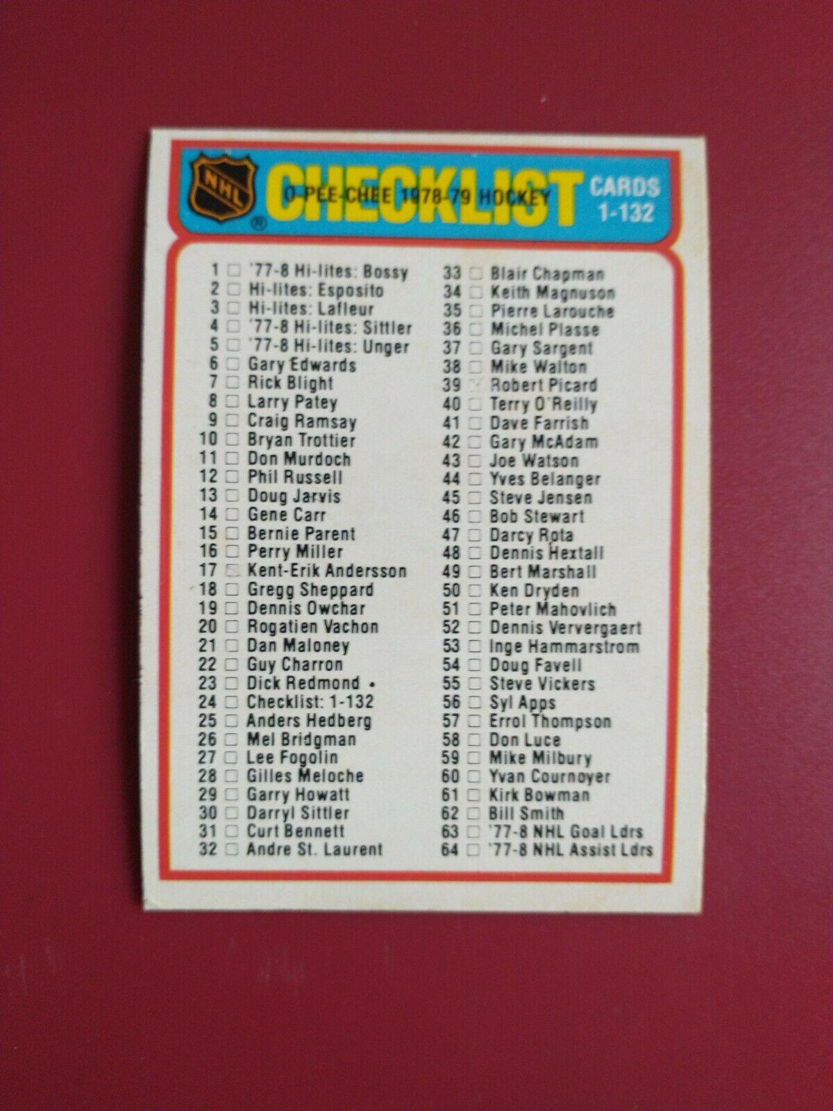 Checklist 1-132 #24 Prices | 1978 O-Pee-Chee | Hockey Cards