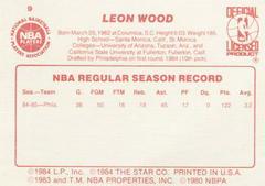 Back Side | Leon Wood Basketball Cards 1986 Star