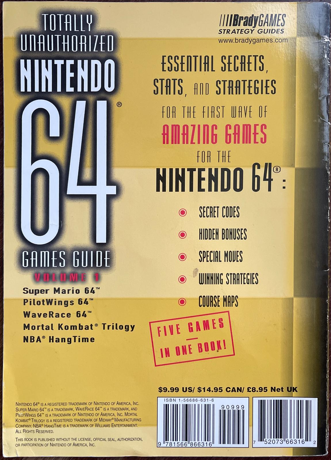 Prix De Totally Unauthorized Nintendo 64 Games Guide Vol. 1 [BradyGames ...