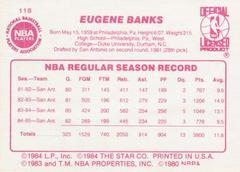 Back Side | Gene Banks Basketball Cards 1986 Star