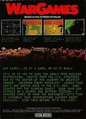 Back Cover | War Games Colecovision