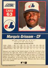 Rear | Marquis Grissom Baseball Cards 1992 Score Impact Players