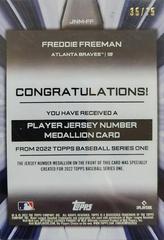 Card Back  | Freddie Freeman [Gold] Baseball Cards 2022 Topps Player Jersey Number Medallion Relics