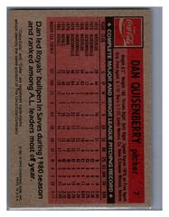 Back | Dan Quisenberry Baseball Cards 1981 Coca Cola