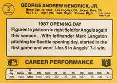 Rear | George Hendricks Baseball Cards 1987 Donruss Opening Day