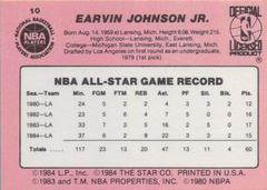 Back Side | Magic Johnson Basketball Cards 1985 Star