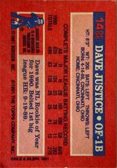 Card Back | Dave Justice Baseball Cards 1991 Topps Cracker Jack Series 1