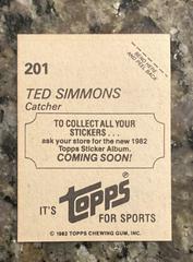 Coming Soon Back | Ted Simmons [Coming Soon] Baseball Cards 1982 Topps Stickers