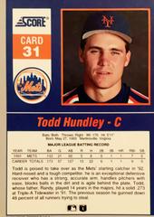 Rear | Todd Hundley Baseball Cards 1992 Score Impact Players