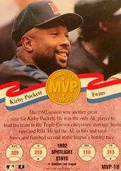 Rear | Kirby Pickett Baseball Cards 1993 Panini Donruss Mvps