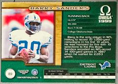 Back Of Card | Barry Sanders Football Cards 1999 Pacific Omega