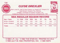 Back Side | Clyde Drexler Basketball Cards 1986 Star