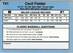 Back | Cecil Fielder Baseball Cards 1991 Classic