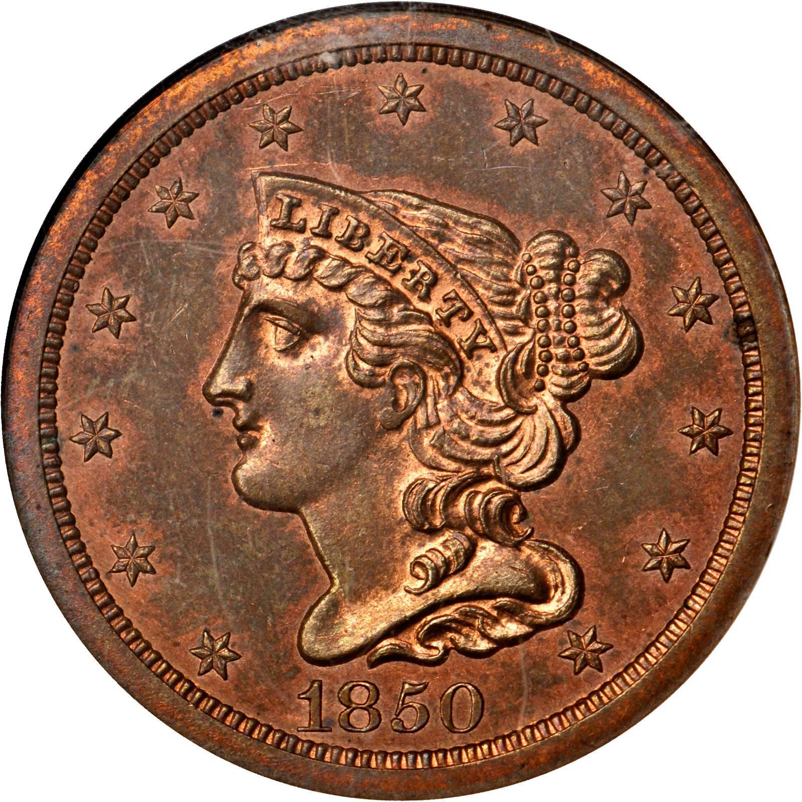 1850 [PROOF] Coins Braided Hair Half Cent