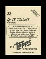 Coming Soon Back | Dave Collins [Coming Soon] Baseball Cards 1982 Topps Stickers
