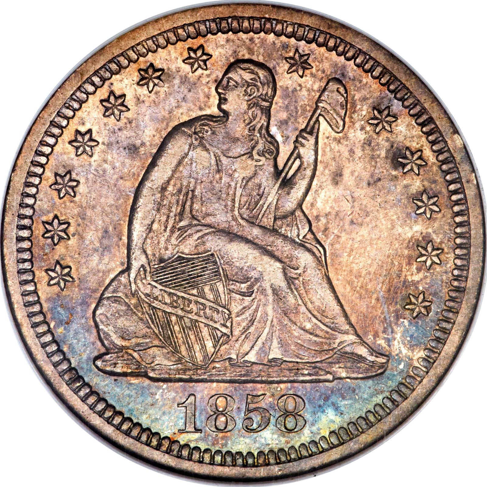 1858 S Coins Seated Liberty Quarter