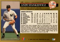 Rear | Andy Stankiewicz [Gold] Baseball Cards 1992 Leaf