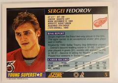 Back Of Card | Sergei Federov Hockey Cards 1992 Score Young Superstars