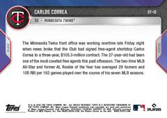Back | Carlos Correa Baseball Cards 2022 Topps Now Spring Training