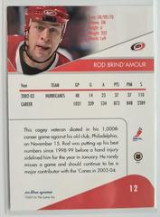 Backside | Rod Brind'amour Hockey Cards 2003 ITG Toronto Star