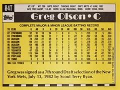 Rear | Greg Olson Baseball Cards 1990 Topps Traded Tiffany