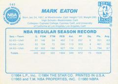Back Side | Mark Eaton Basketball Cards 1986 Star