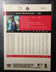 Reverse | Juan Gonzalez Baseball Cards 2002 Fleer Premium