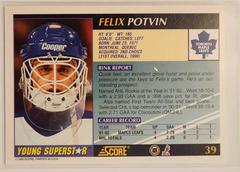 Back Of Card | Felix Potvin Hockey Cards 1992 Score Young Superstars