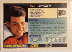 Back Of Card | Eric Lindros Hockey Cards 1992 Score Young Superstars
