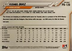 Back | Yusniel Diaz Baseball Cards 2020 Topps Pro Debut