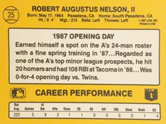 Rear | Rob Nelson Baseball Cards 1987 Donruss Opening Day