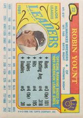 Back | Robin Yount Baseball Cards 1990 Topps Mini League Leaders