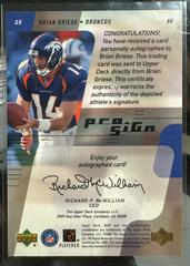 Back Of Card | Brian Griese [ProSign Gold] Football Cards 2000 Upper Deck MVP Prosign