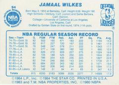 Back Side | Jamaal Wilkes Basketball Cards 1986 Star