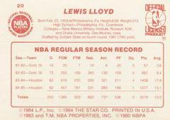 Back Side | Lewis Lloyd Basketball Cards 1986 Star