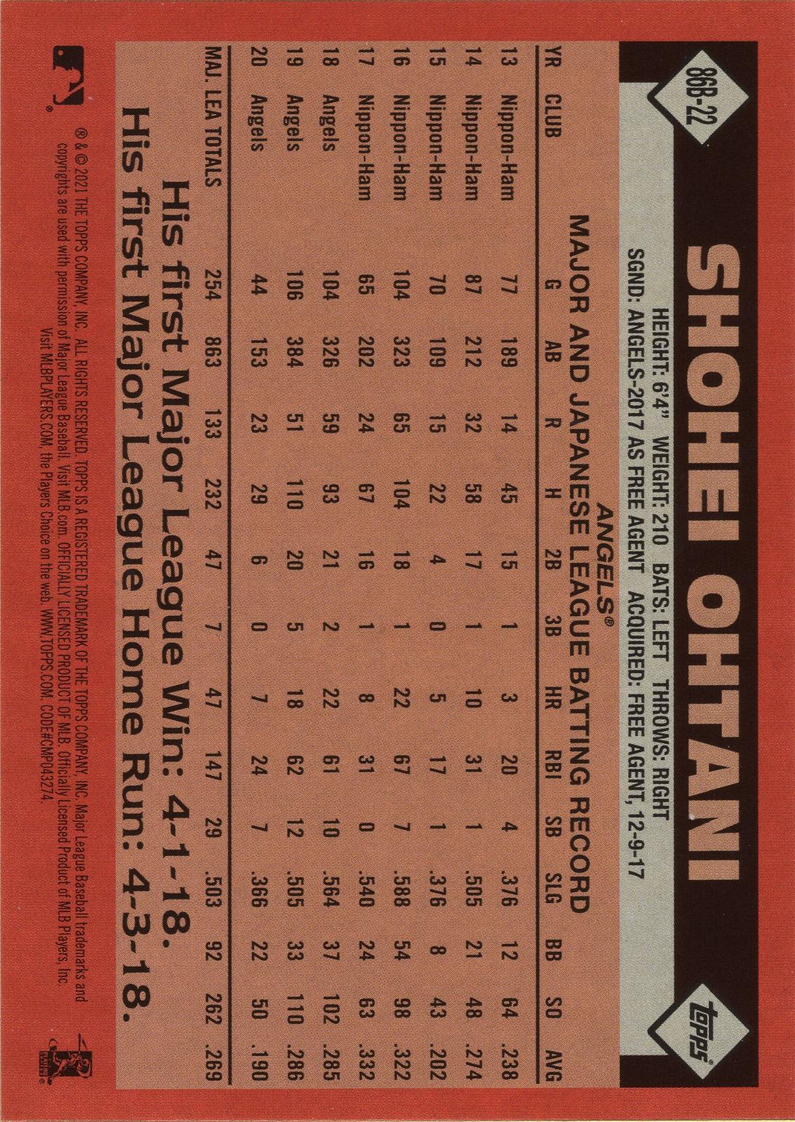 Shohei Ohtani 86B22 Prices 2021 Topps 1986 35th Anniversary