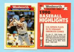 Cal Ripken, Jr #18 Baseball Cards 1990 Woolworth Prices
