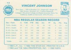 Back Side | Vinnie Johnson Basketball Cards 1986 Star