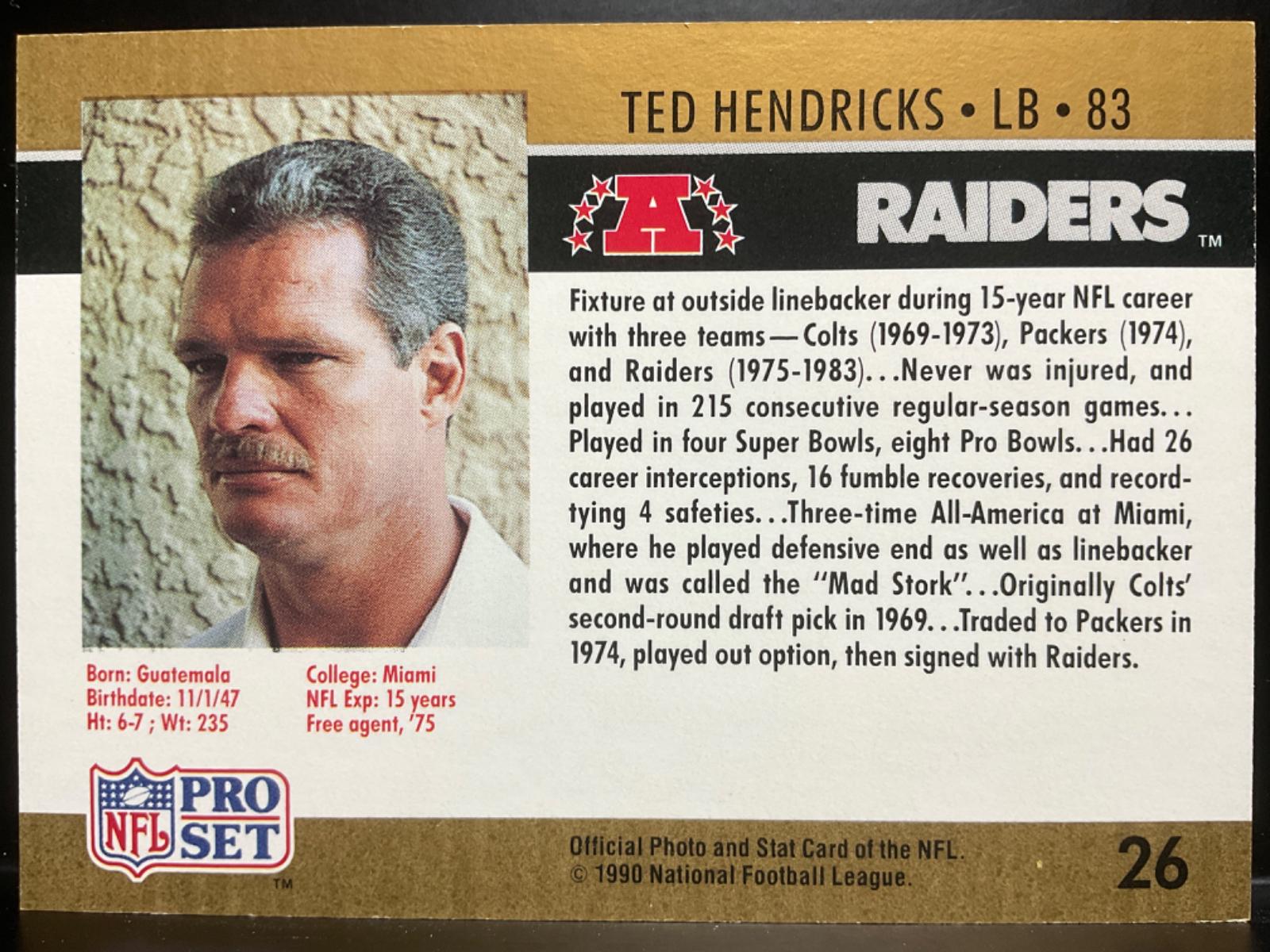 Ted Hendricks 26 Prices | 1990 Pro Set | Football Cards