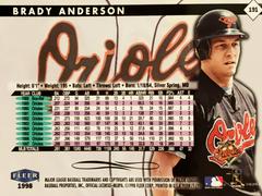 Rear | Brady Anderson Baseball Cards 1998 Fleer Tradition