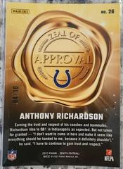 Back Of Card /10 | Anthony Richardson [Gold] Football Cards 2023 Panini Zenith Zeal of Approval