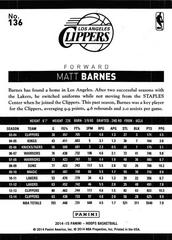 Back Of Card | Matt Barnes Basketball Cards 2014 Panini Hoops