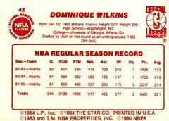 Back Side | Dominique Wilkins Basketball Cards 1986 Star
