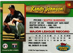 Back | Randy Johnson Baseball Cards 1993 Stadium Club Mariners
