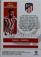 Back Of Card | Angel Correa [Purple Astro] Soccer Cards 2022 Panini Chronicles La Liga