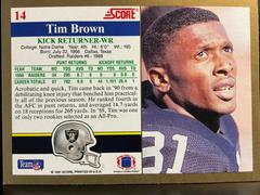Back | Tim Brown Football Cards 1991 Score
