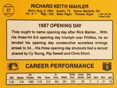 Rear | Rick Mahler Baseball Cards 1987 Donruss Opening Day
