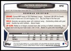 Back Of Card | Patrick Kivlehan Baseball Cards 2013 Bowman Prospect